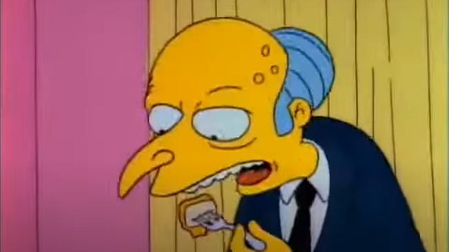 Mr Burns eats three-eyed fish on The Simpsons. Picture: YouTube