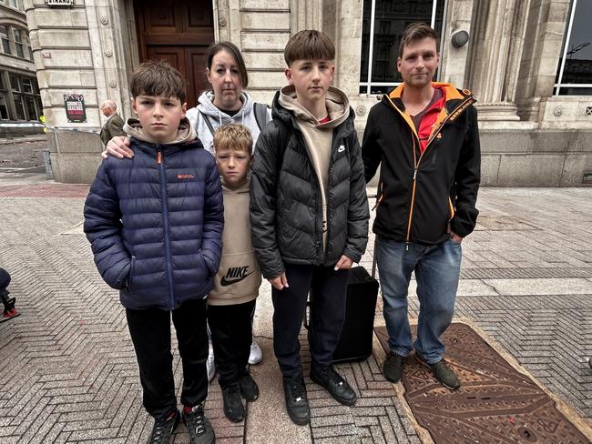 Liverpool fans Joanne Barnard, 45, husband Adam, 43, and their three sons Zac, 11, Connor, 8, and Max 13, were in shock after the tragedy. Picture: Sophie Elsworth