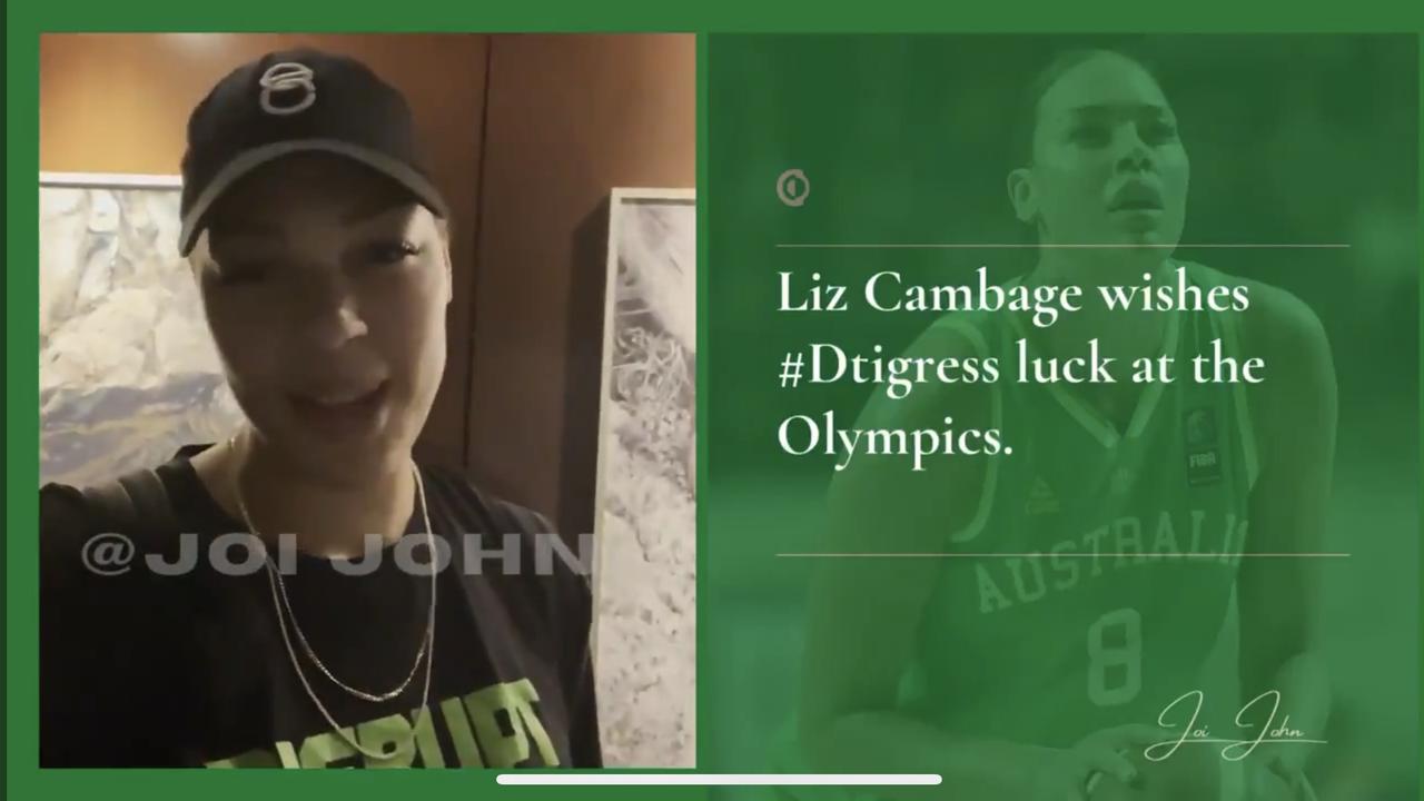 A still from a video that Liz Cambage posted giving her support to the Nigerian Basketball team in Tokyo after a heated physical and verbal altercation.