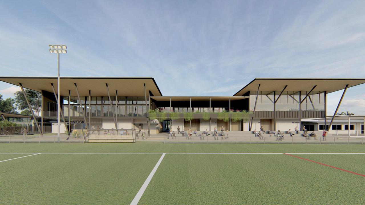 Designs of a proposed community health precinct at Noosa Pirates Rugby League Club.