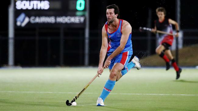 Saints' Simon Borger goes on a run down the field in the Cairns Hockey Association A Grade Men's grand final match between Saints and Souths. PICTURE: BRENDAN RADKE