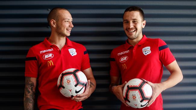 Isaac Richards and Apostolos Stamatelopoulos have earned upgraded Adelaide United contracts. Picture: Matt Turner