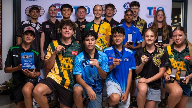 Junior Award Best and Fairest Awards winners and leading goal kickers from the 2024-25 NTFL season. Picture: Celina Whan / AFLNT Media