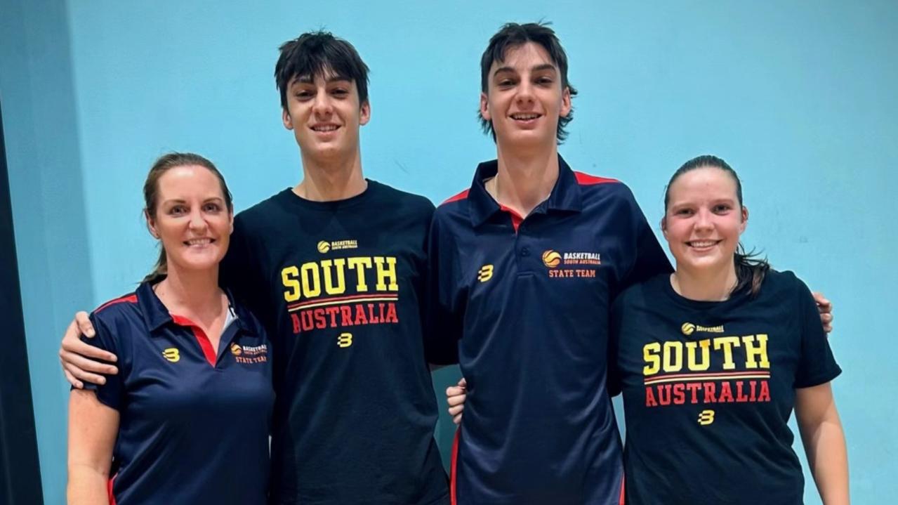 South Adelaide coach Laura Breeding with Daniel Smith, Jonty Smith and Laura Richmond. Picture: South Adelaide Basketball Club