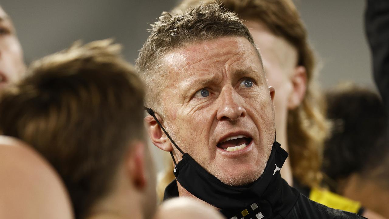 Damien Hardwick marshalls his troops during a game late last season. Picture: AFL Photos/Getty Images