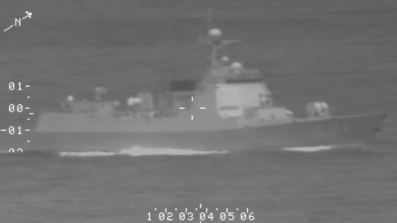 A Royal Australian Air Force (RAAF) reconnaissance photo of a Peoples Liberation Army-navy Luyang-class guided missile destroyer involved in a lasing incident with an RAAF P-8A Poseidon maritime patrol aircraft. Picture: Australian Defence Force