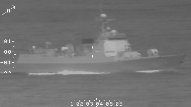 A Royal Australian Air Force (RAAF) reconnaissance photo of a Peoples Liberation Army-navy Luyang-class guided missile destroyer involved in a lasing incident with an RAAF P-8A Poseidon maritime patrol aircraft. Picture: Australian Defence Force