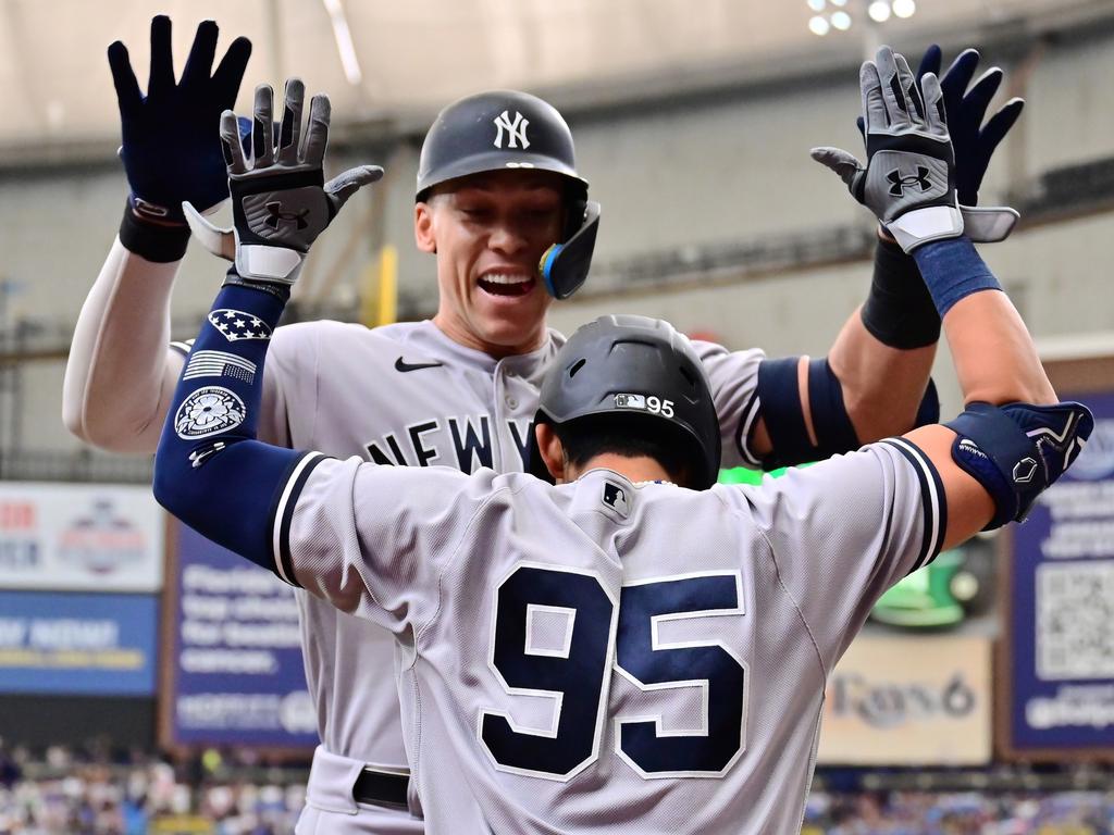 Giancarlo Stanton an Aaron Judge of the New York Yankees celebrate News  Photo - Getty Images