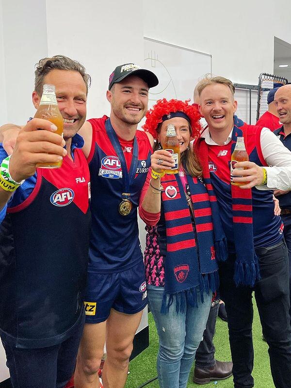 Morris Jones owner Burbank (left) and Babbage (right) in the Dees’ rooms after the grand final.