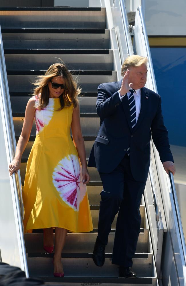 US President Donald Trump and First Lady Melania Trump land in Biarritz, southwest France for the G7 Summit. Picture: AFP