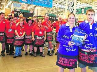 Rachel Spinaze and Ashley Waring (in front) are joining other Bunnings staff members parting part in this weekend’s Lismore Relay for Life to raise money for the Cancer Council. . Picture: Cathy Adams