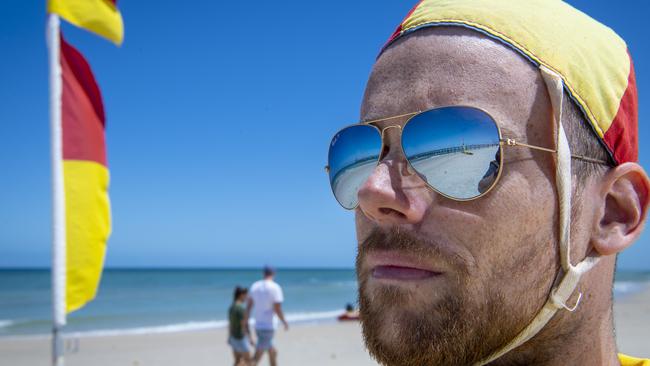 Grange surf lifesaver Ben Edmonds on patrol at Grange Beach on Boxing Day. Picture: Mark Brake