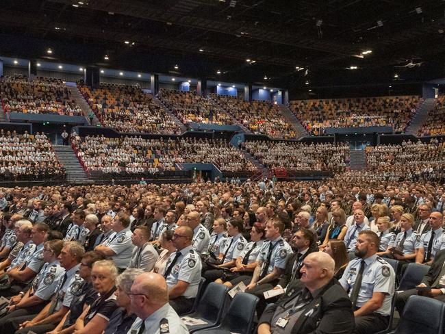 A sea of blue at the memorial service at Brisbane Entertainment Centre. Picture: Queensland Police Service.