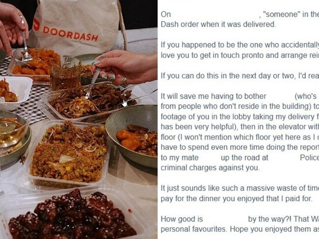 Brutal note after neighbour steals $120 meal