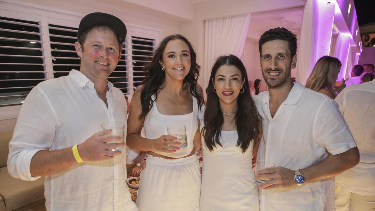 Aaron Steer, Courtney Steer, Alexia Balalis, George Balalis at La Luna Beach Club on New Year's Eve, (for the Pulse). Picture: Marcelo Lang