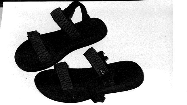 Photograph of the sandals worn by Robert Paul Hytch, which police alleged had blood on them.