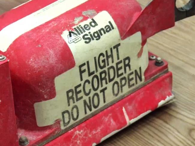 One of MH17’s two black boxes. Picture: AFP Photo/AFPTV/Damien Simonart