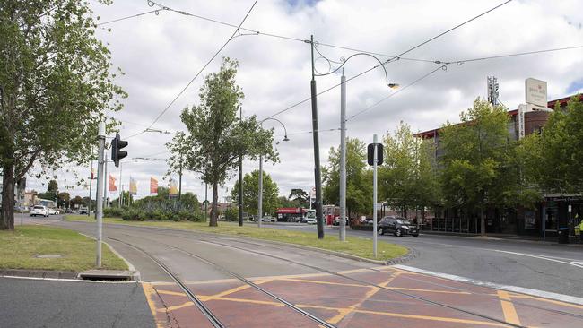 Tram tracks in the middle of the road add to the intersection/s dangerous reputation. Picture: Ellen Smith