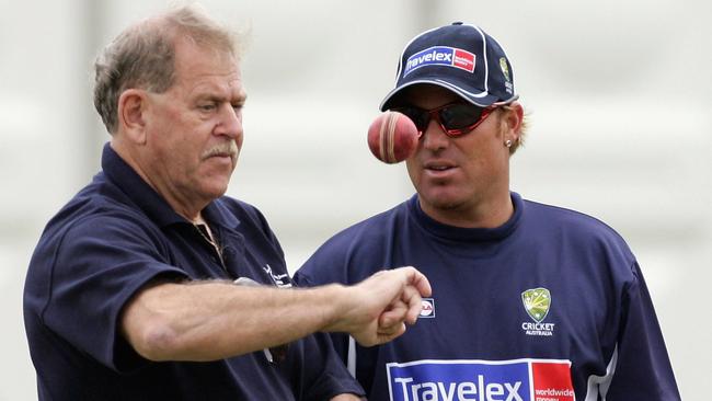 Warne with mentor Terry Jenner at Lord's Cricket Ground in London.