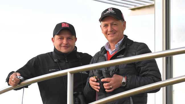 Peter (right) and Paul Snowden at Randwick trackwork. Picture: AAP