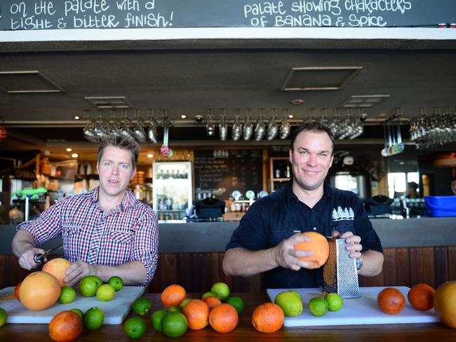 Andrew and Bryn zesting the fruit. Photo Jeremy Piper