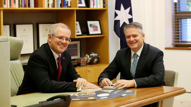 Treasurer Scott Morrison and Minister for Finance Mathias Cormann. Picture: Kym Smith