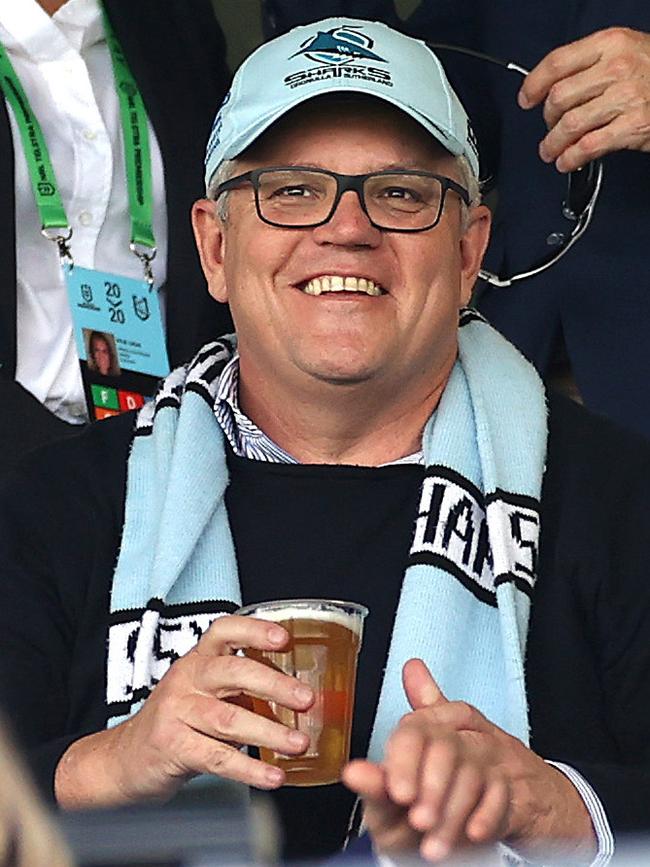 Whether it’s at parliament or watching a Sharks game, there isn’t much for Scott Morrison to celebrate right now. Picture: Phil Hillyard