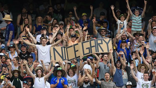 The MCG crowd enjoys Nathan Lyon’s work during a Boxing Day Test.