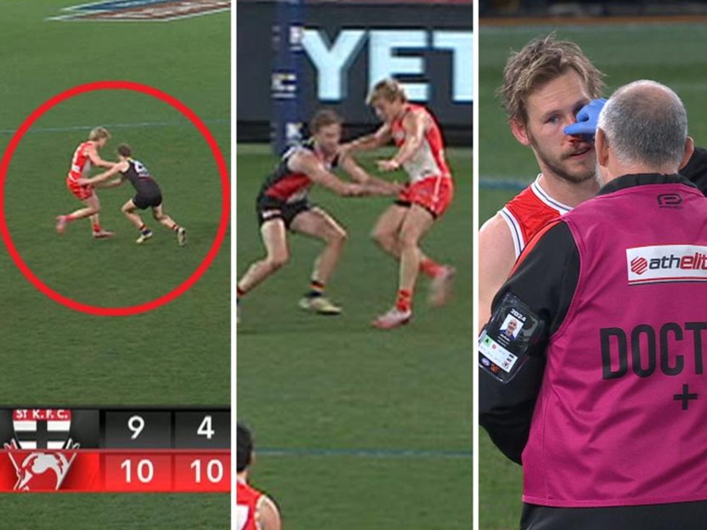 The incident with Jimmy Webster on Sunday. Picture: Fox Footy