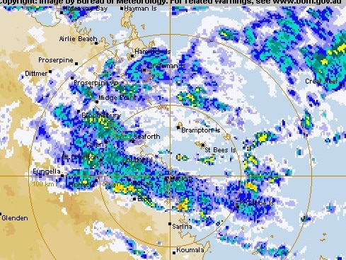 The wet weather system sitting over Mackay and Whitsunday regions. Image: BOM