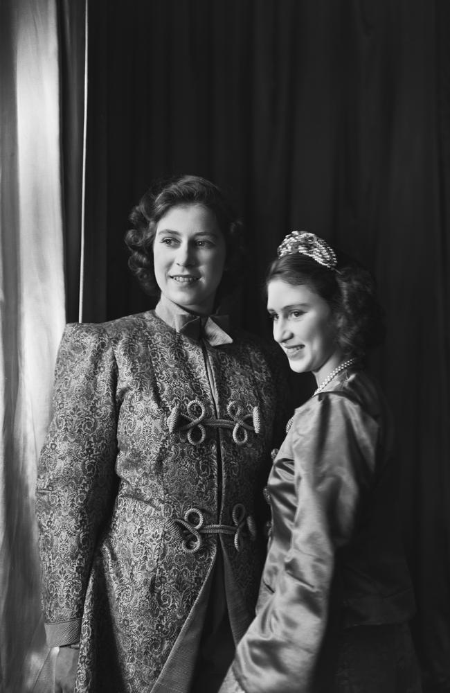 1943: Princess Elizabeth and Princess Margaret dress up for a royal pantomime production of Aladdin at Windsor Castle. Picture: Lisa Sheridan/Studio Lisa/Getty Images