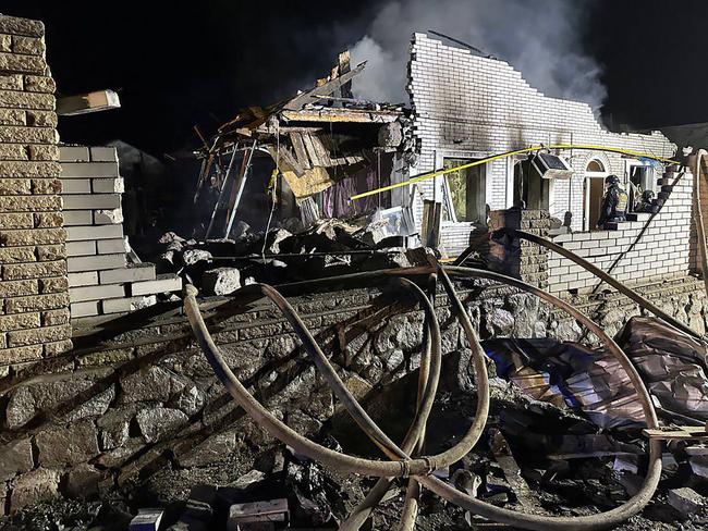 This handout picture taken and released by Ukrainian Presidential Chief of Staff, Andriy Yermak shows a destroyed house after a strike in the city of Zaporizhzhia. Picture: AFP