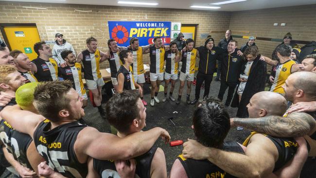 Ashwood sings the song after defeating Endeavour Hills. Picture: Valeriu Campan