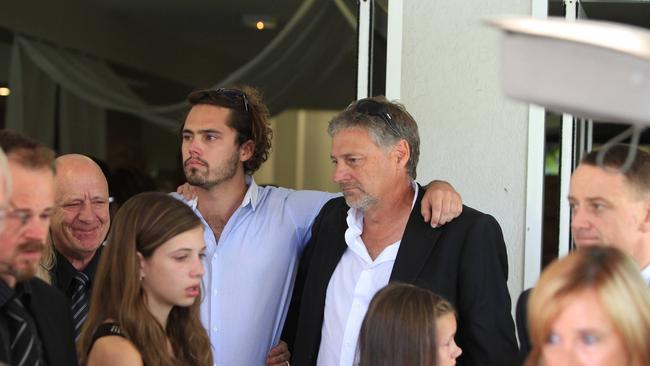 Nick (brother) and Tim Brown at the funeral for Samuel Timothy Brown held at the Dream Centre Church at Carrara.