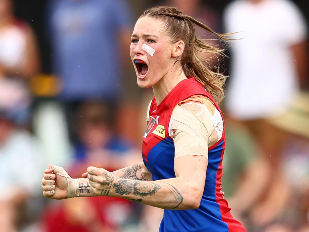 Tayla Harris scored a vital goal in Melbourne’s AFLW grand final win over Brisbane in November. Picture: Getty