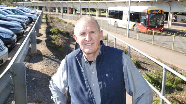 Tea Tree Gully Mayor Kevin Knight in front of the Tea Tree Plaza carpark and O-Bahn interchange. Source: File