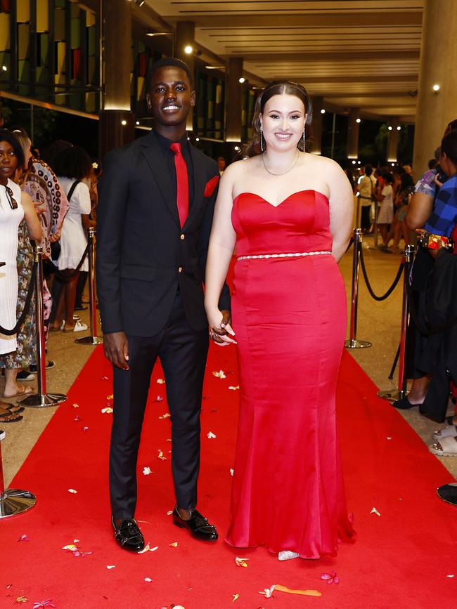 David Ngiriyomba abd Angel Pizzidreni at the Trinity Bay High School formal evening, held at the Cairns Convention Centre. Picture: Brendan Radke