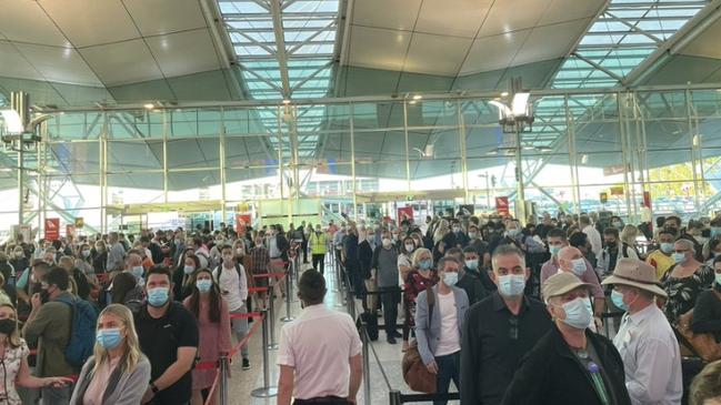 Today: Queues form again at the domestic terminal. Picture: Richard Yetsenga/Twitter