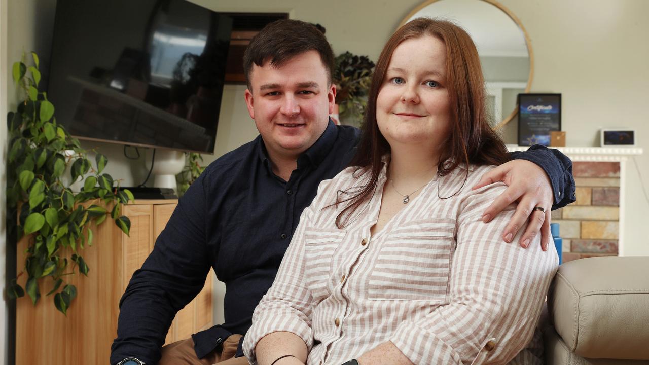 Joel and Katelyn Hughes are fundraising to buy a cuddle cot for a hospital without one after their baby was born still at 26 weeks. Picture: Alan Barber