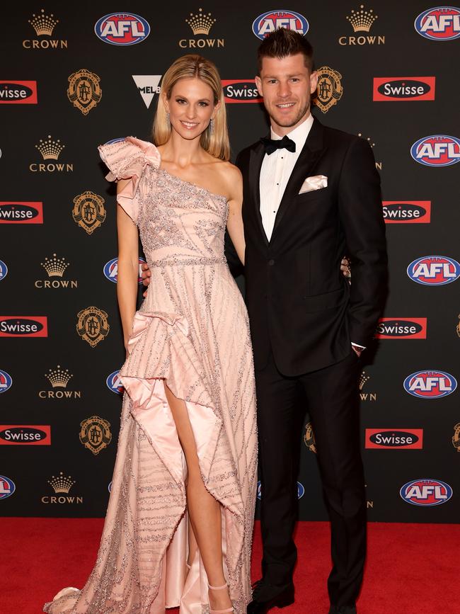 Lauren and Bryce Gibbs, pictured at the 2018 Brownlow Medal. Picture: Quinn Rooney/Getty Images