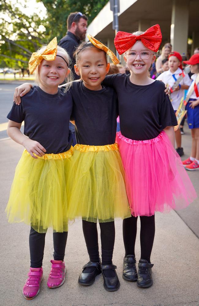 <p>Fitzgerald State School Year 3 students (from left) Isabella Neary, Mia Zhang, and Lily Smith, at the 2022 Fitzgerald Spectacular Concert held at the Mackay Entertainment and Convention Centre. Picture: Heidi Petith</p>