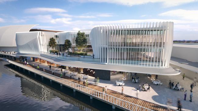 An image of the proposed $30 million Great Barrier Reef House development planned for the former marine park offices and arcade on Ross Creek in Townsville.