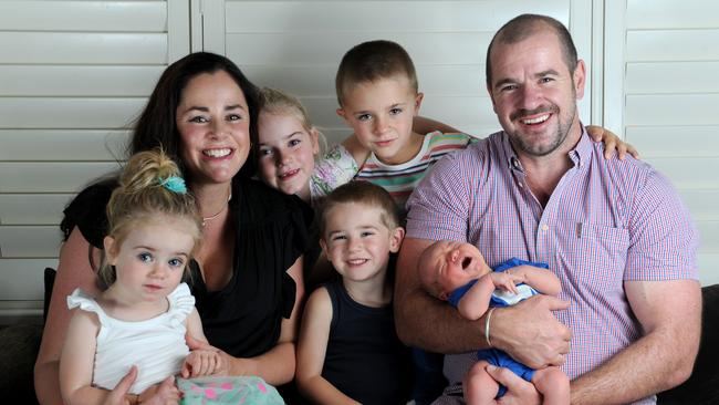 Mark and Sarah Ricciuto with newborn son Rocco and their other children Rosie, Sophie, Joe and Nick. .