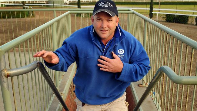 Black Caviar with Luke Nolen onboard has a jump out at Caulfield. Trainer Peter Moody after the jump out