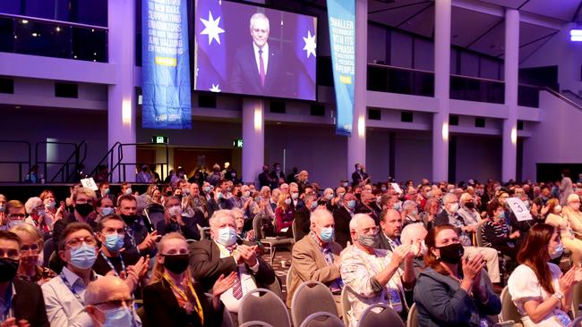 Prime Minister Scott Morrison addresses the LNP Queensland convention via video link last weekend. Picture: Steve Pohlner