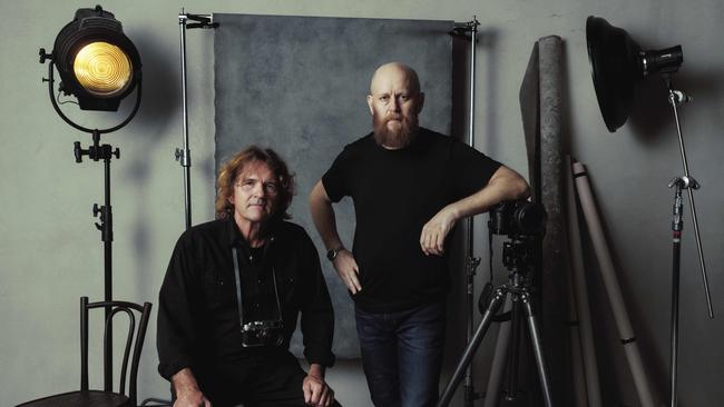 Glenn Hunt and Russell Shakespeare at Hunt’s Brisbane studio. Picture: Glenn Hunt