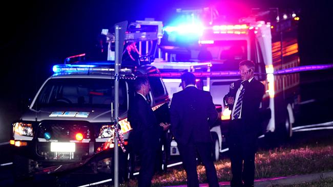 Police officers at the scene the night Haider was shot. Picture: Mike Keating