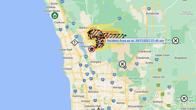 Fire warning for areas north of Perth after days of blazes ripped through homes. Picture: Emergency WA.