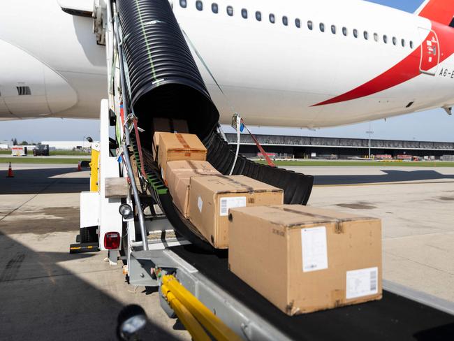 Cargo unloaded at Rickenbacker International Airport in Columbus, Ohio. Picture: Megan Jelinger/AFP