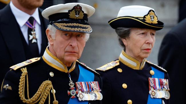 Princess Anne, her face cast in stoicism, has been there for her brothers, including King Charles III. Picture: Sarah Meyssonnier/WPA Pool/Getty Images